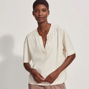 Varley Kasey Mock Placket Rib Tee - Ivory, XS, NWT